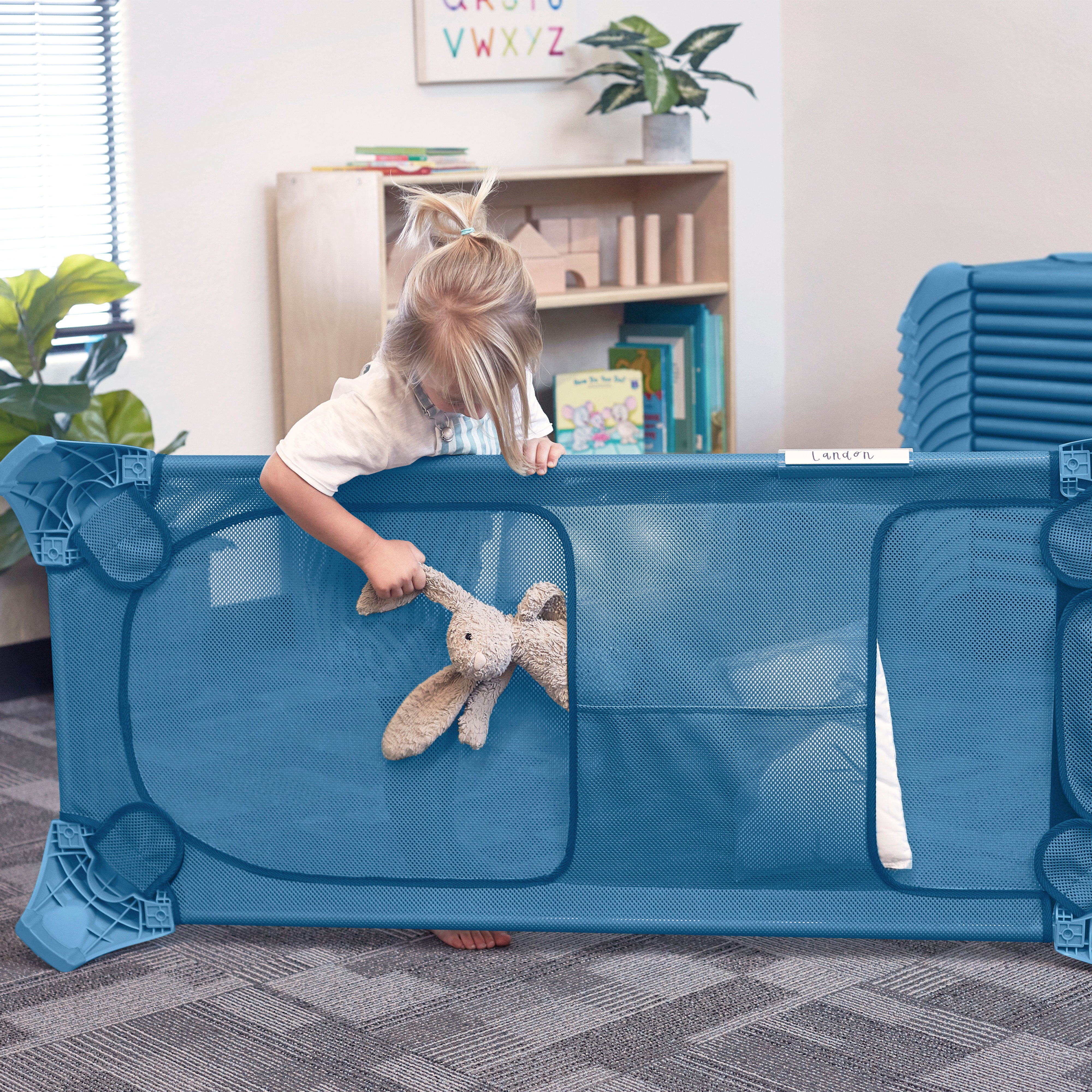 Stackable Cozy Cots with Universal Cot Trolley, 6-Pack