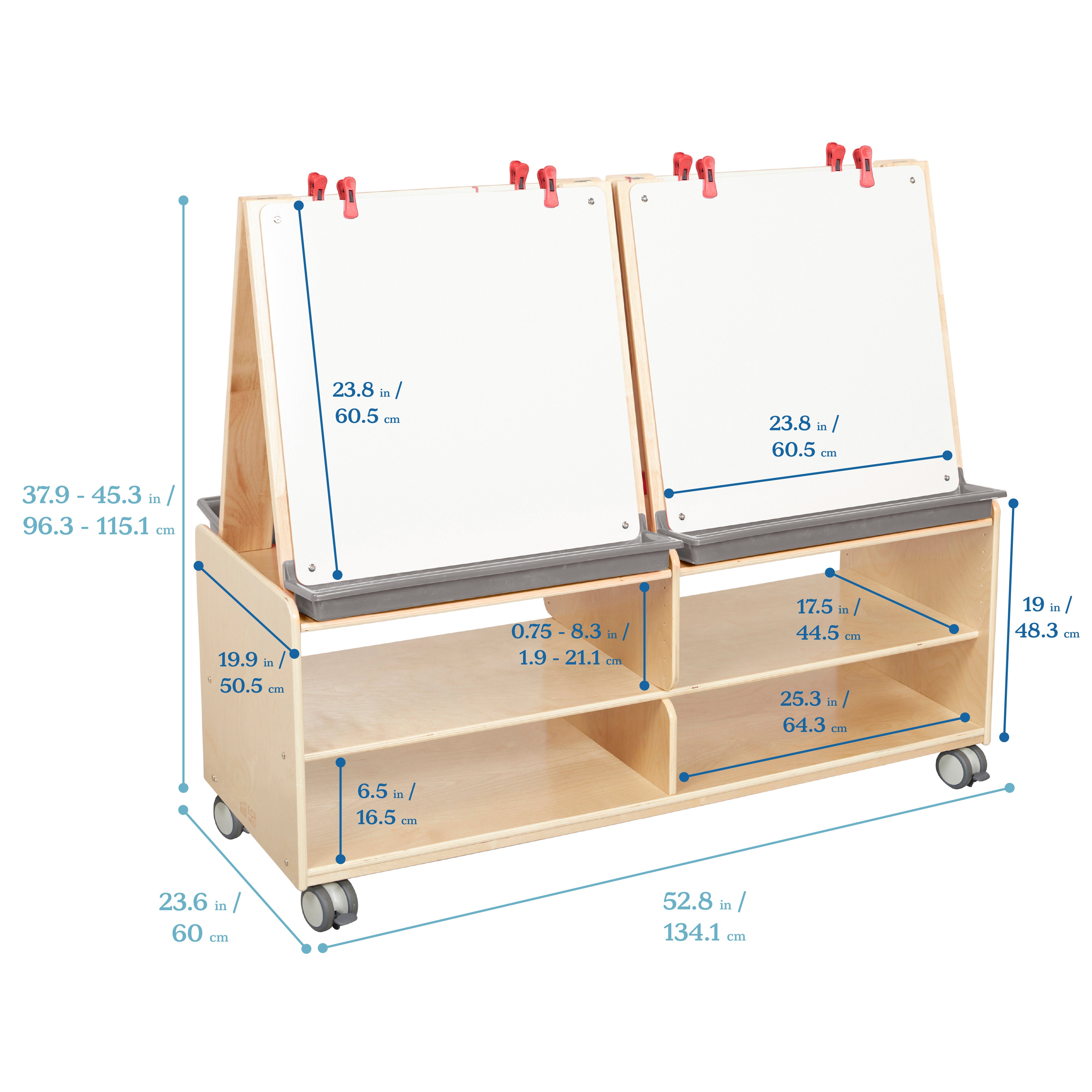 Double-Sided Mobile Art Easel with Storage and Clips