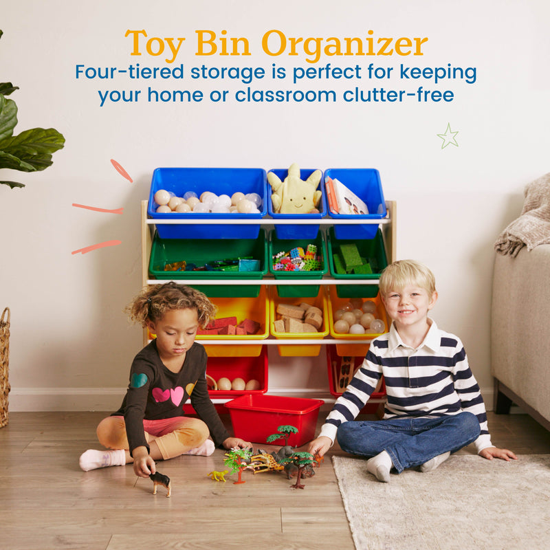 4-Tier Organizer with 12 Bins, Toy Storage