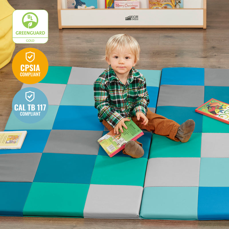 Patchwork Toddler Activity Mat, Folding Tummy Time Foam Playmat