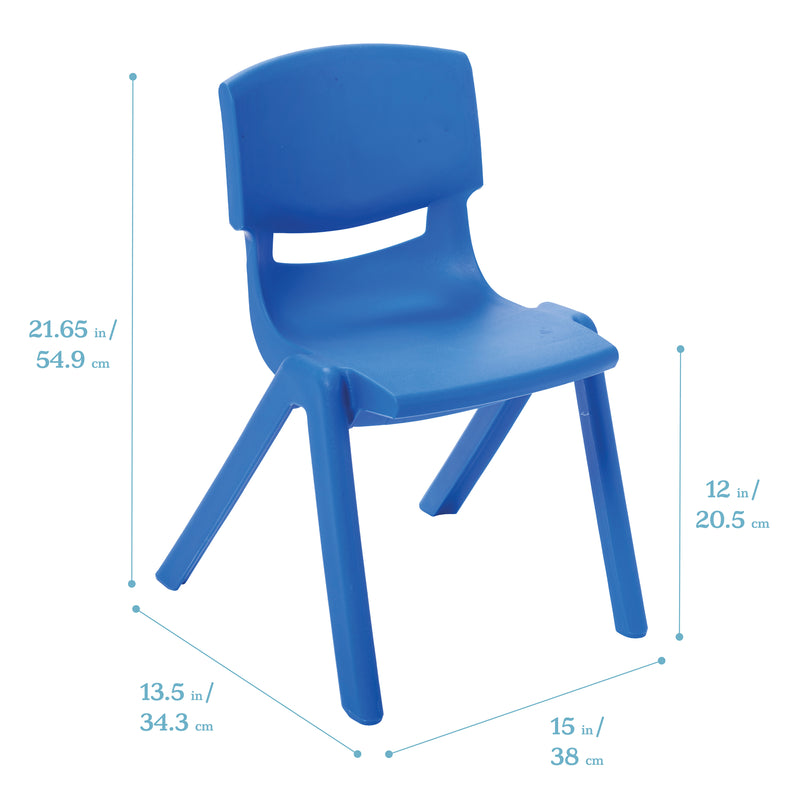 Plastic Classroom Stack Chairs, Indoor/Outdoor Seats for Kids, 12in Seat Height