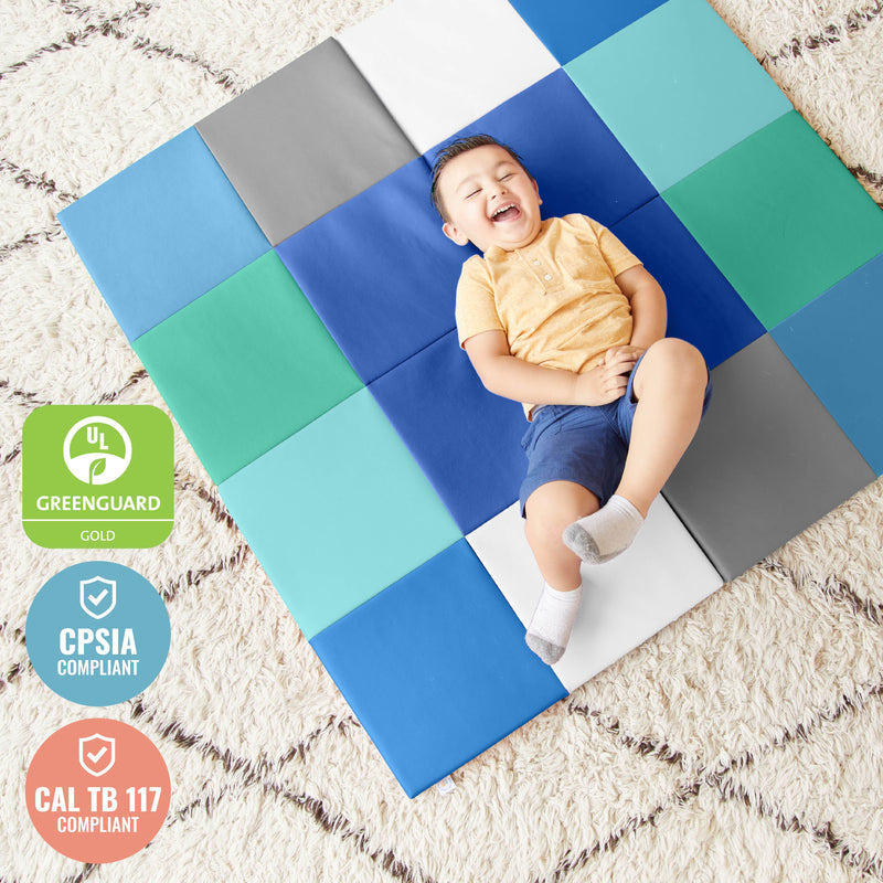 Square Dance Activity Play Mat, Colorful Tummy Time Folding Foam Mat