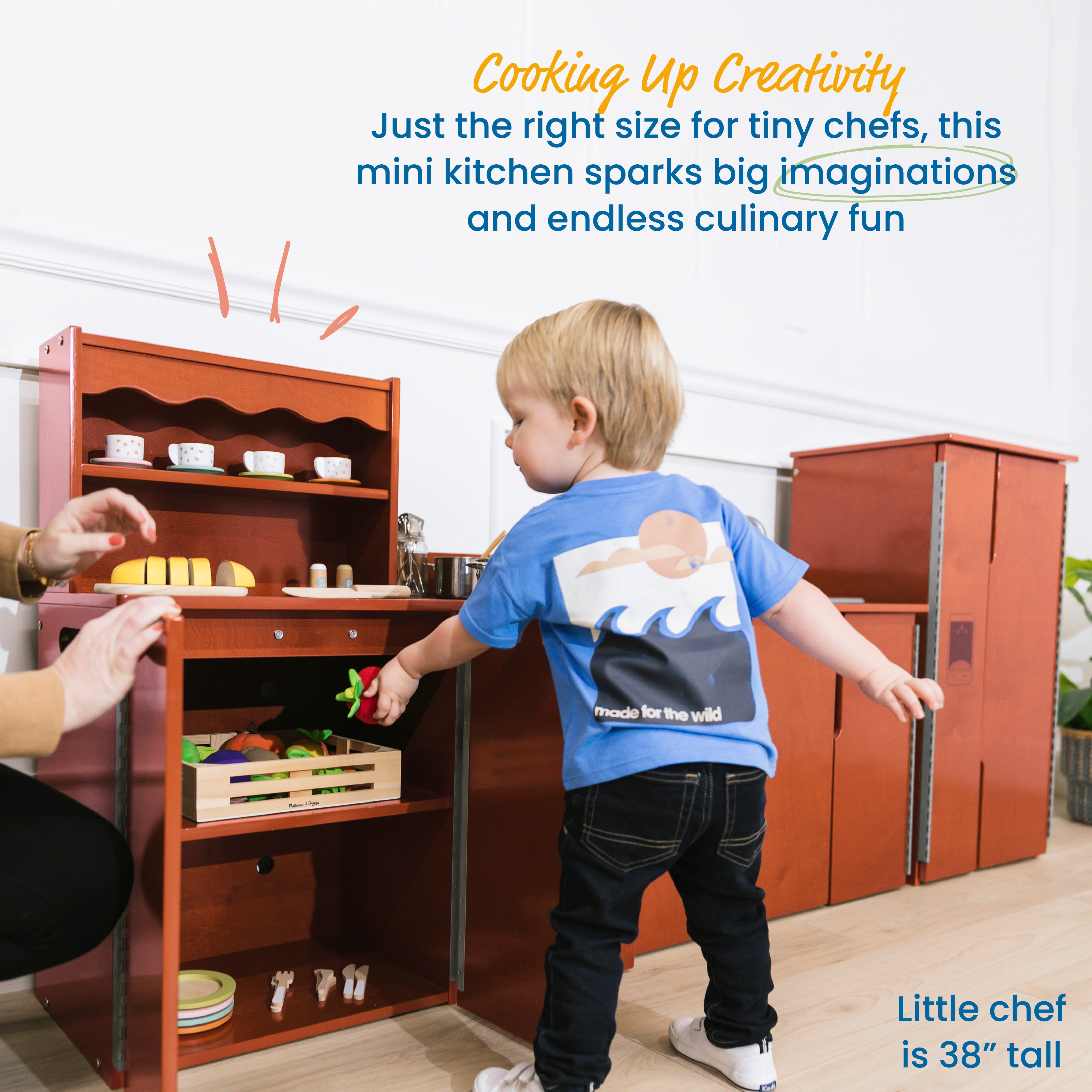 Kitchen Cupboard, Stove, Sink, and Refrigerator for Kids, Wooden, 4-Piece