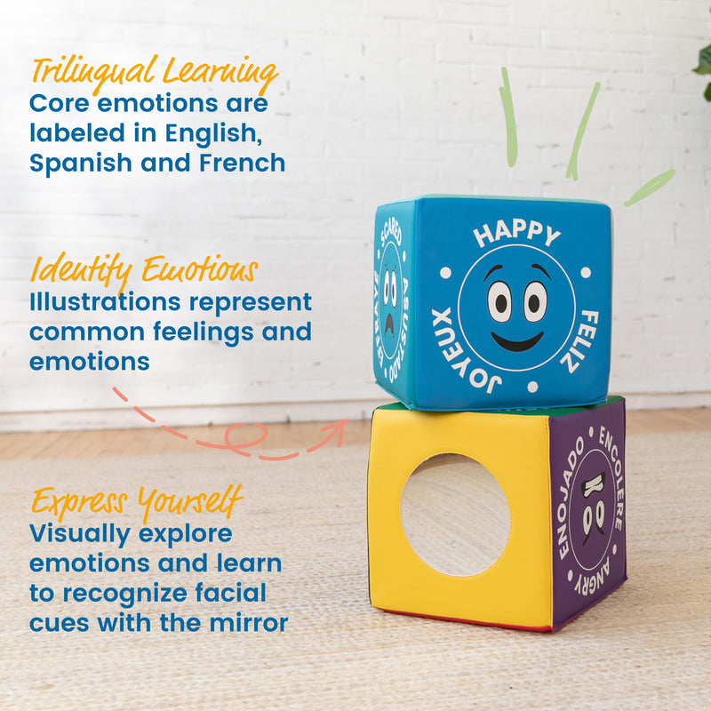 Trilingual Emotion Cube with Mirror, Social and Emotional Learning Toy