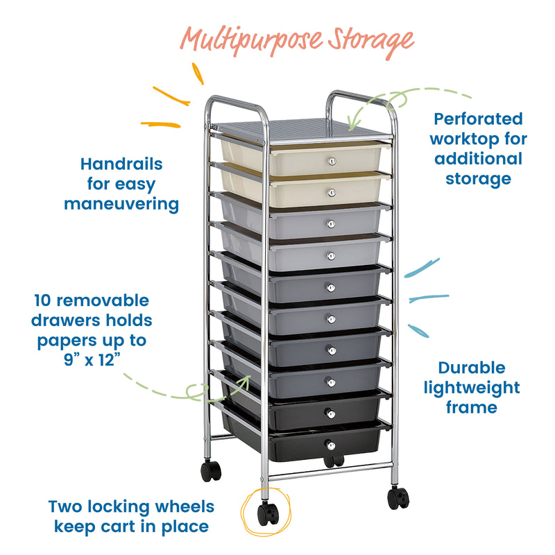 10-Drawer Mobile Organizer, Storage Cart