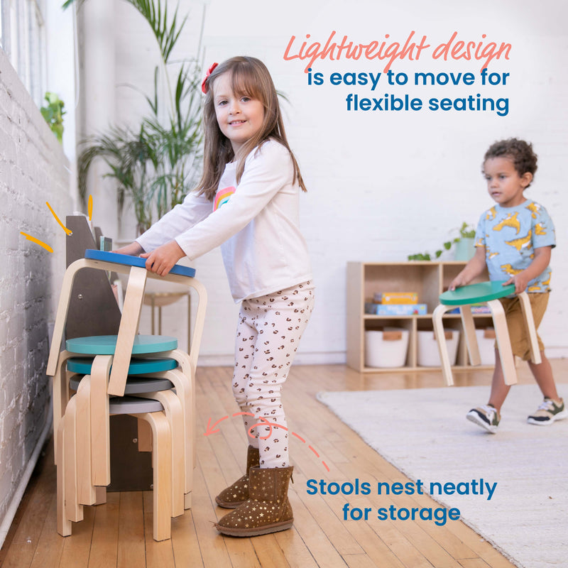 Bentwood Stacking Stools for Kids, Flexible Seating, 12" Height, 6-Piece