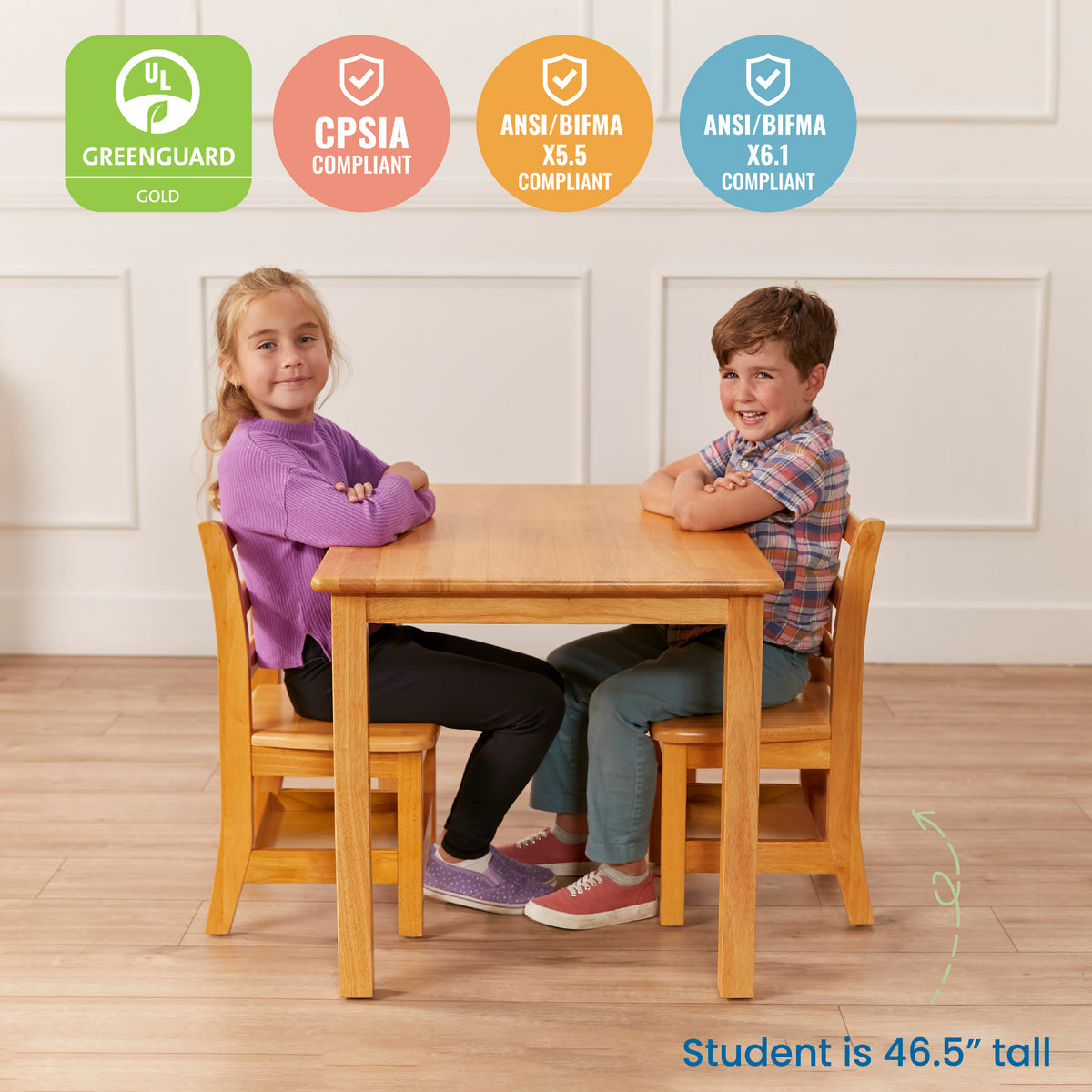 24in x 36in Rectangular Hardwood Table and Two Chairs with Storage, 12in Seat Height, 3-Piece