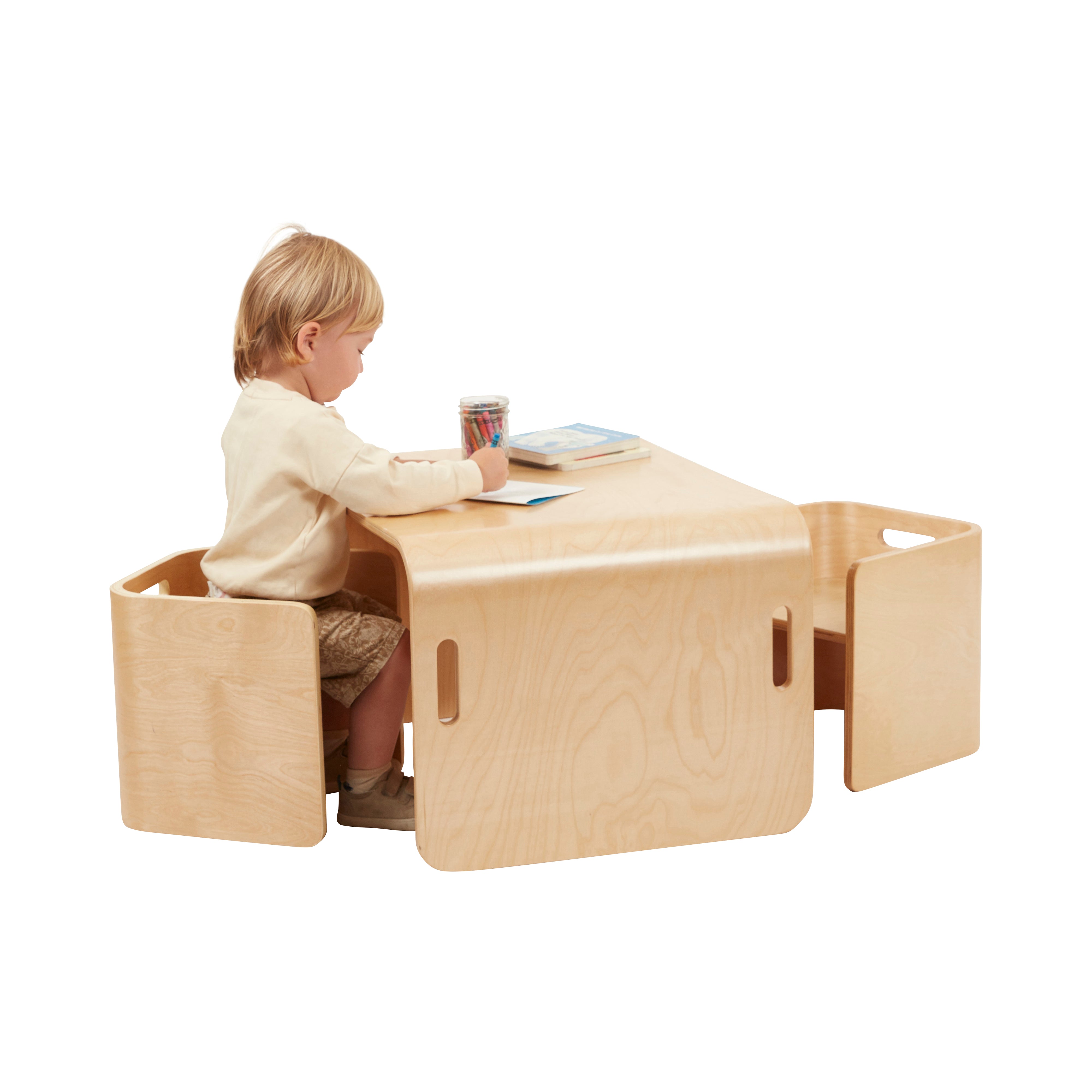 Bentwood Multipurpose Kids Wooden Table and Chair Set, 3-Piece