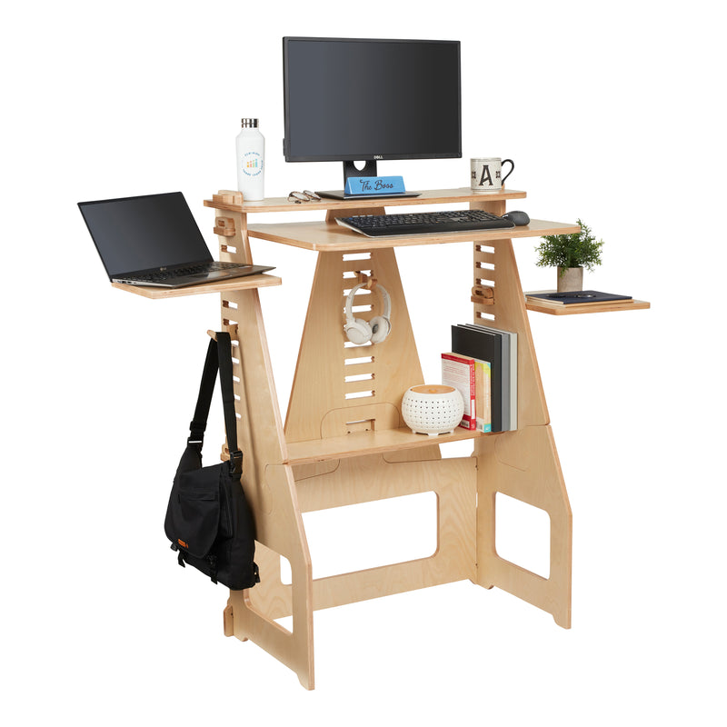 Maker's Puzzle Sit or Stand Desk, Adjustable Height Desk, Natural