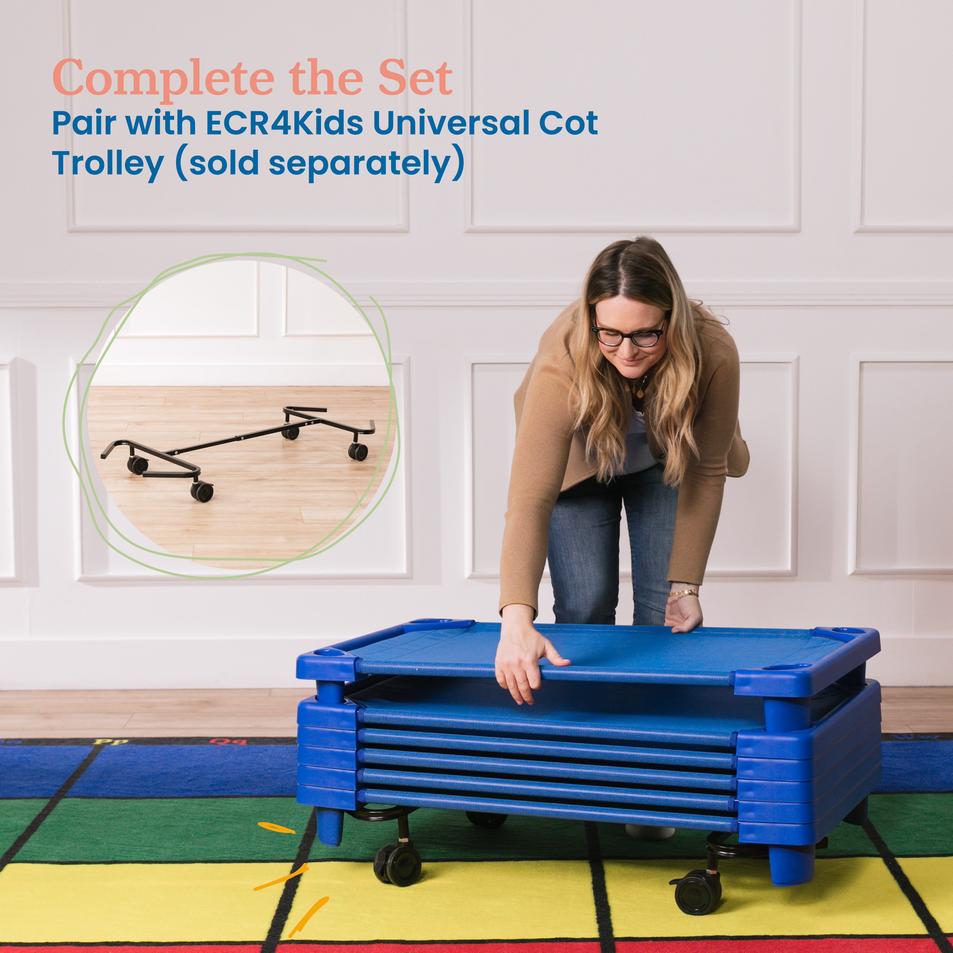 Stackable Kiddie Cot, Toddler Size, Ready-to-Assemble - Blue