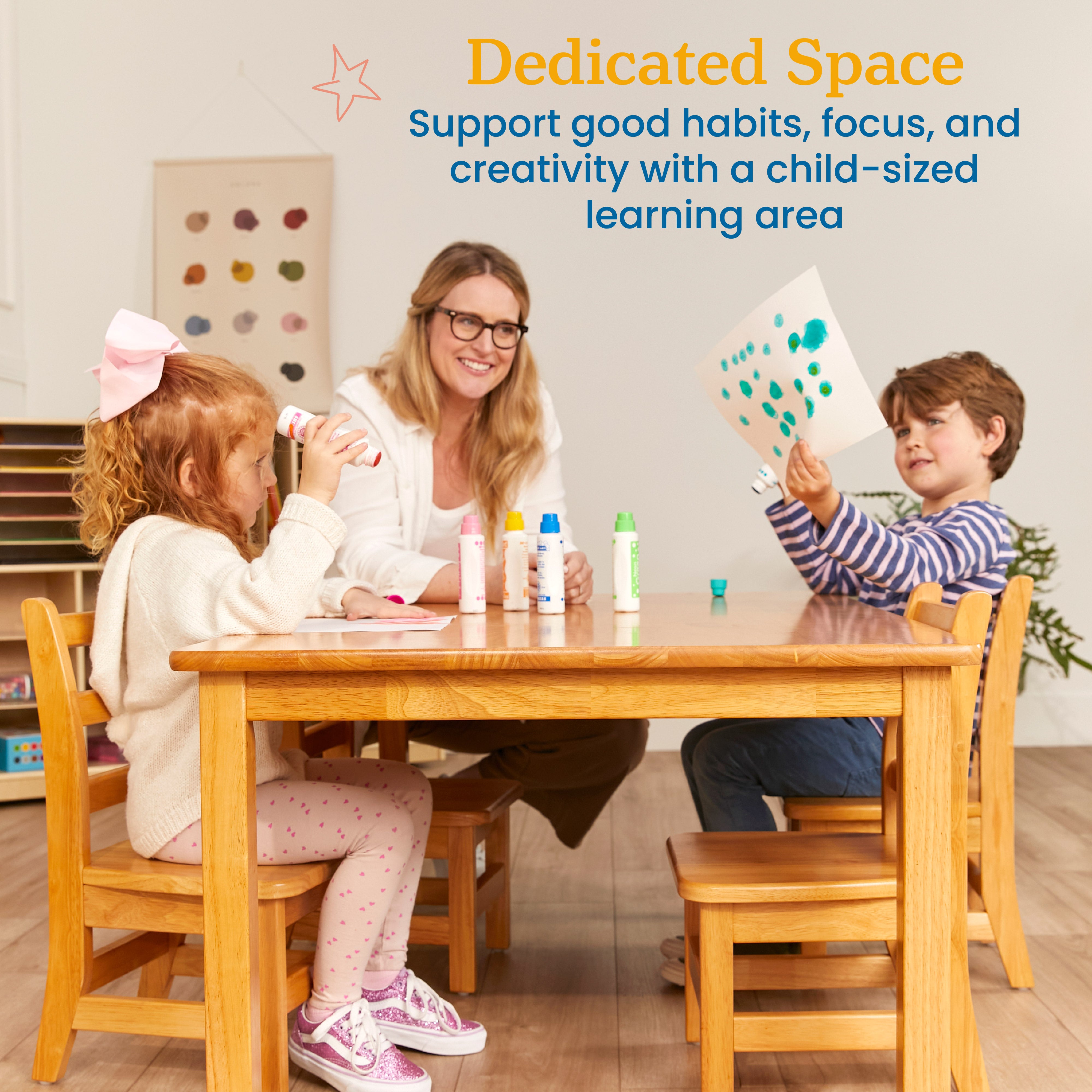 30in x 48in Rectangular Hardwood Table with 20in Legs and Four 10in Chairs, Kids Furniture