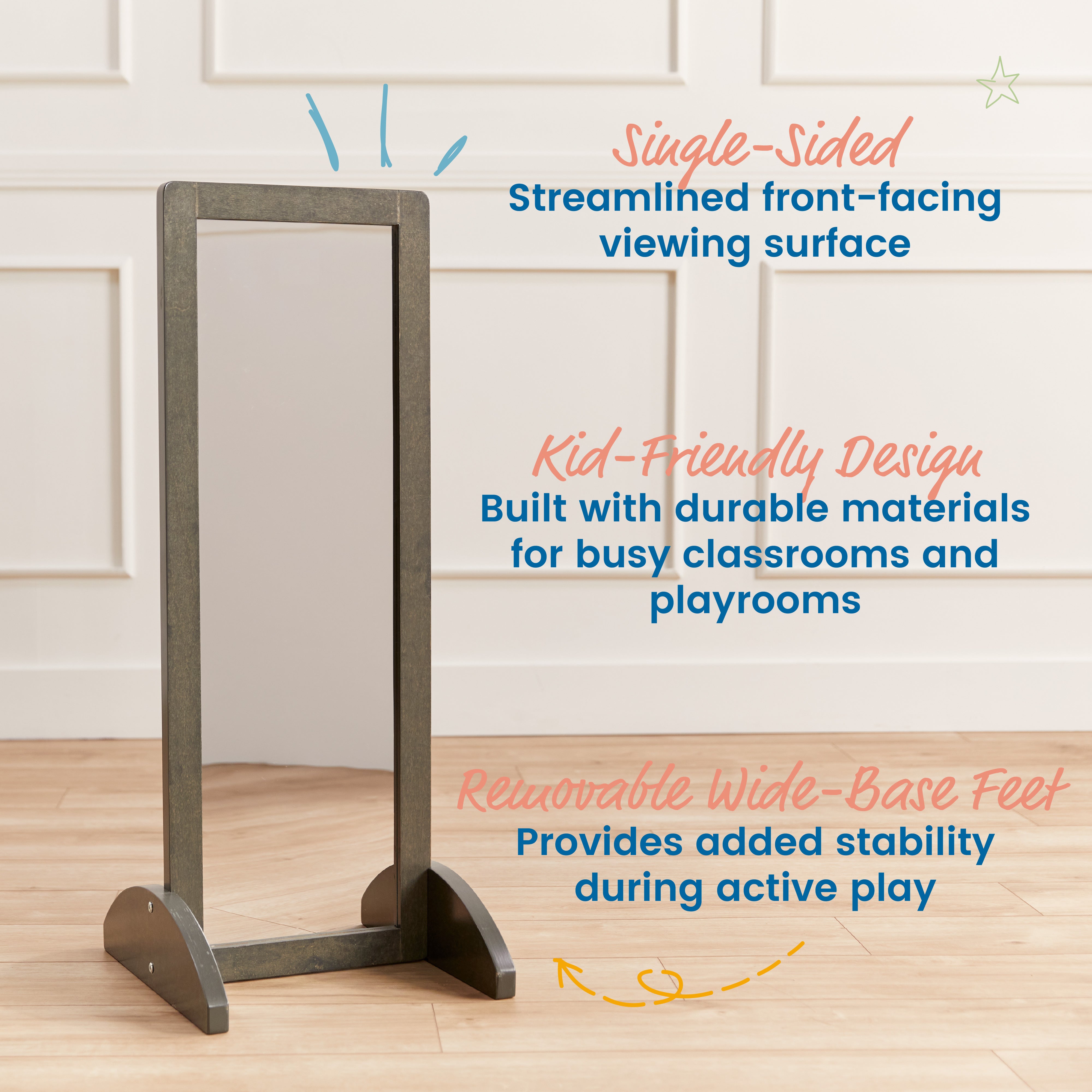 Toddler Single-Sided Bi-Directional Mirror, Wooden