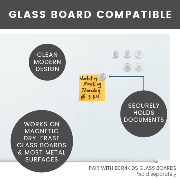 MessageStor Rare Earth Magnets for Glass Board, 6-Pack