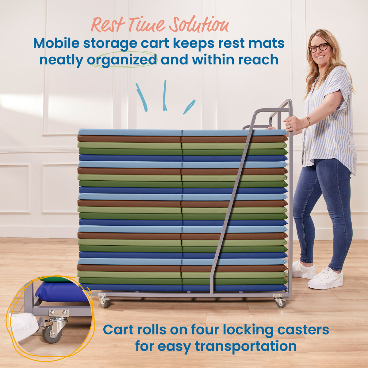 Rest Mat Cart with 25  Folding Rainbow Rest Mats