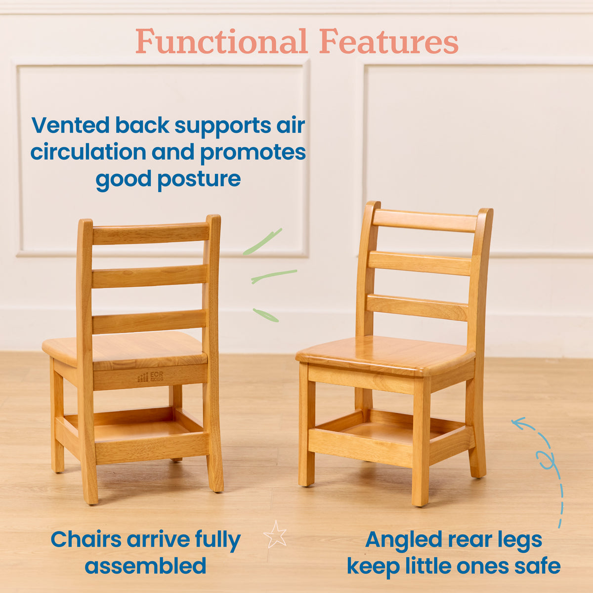 30in x 48in Rectangular Hardwood Table and Four Chairs with Storage, 12in Seat Height, 5-Piece