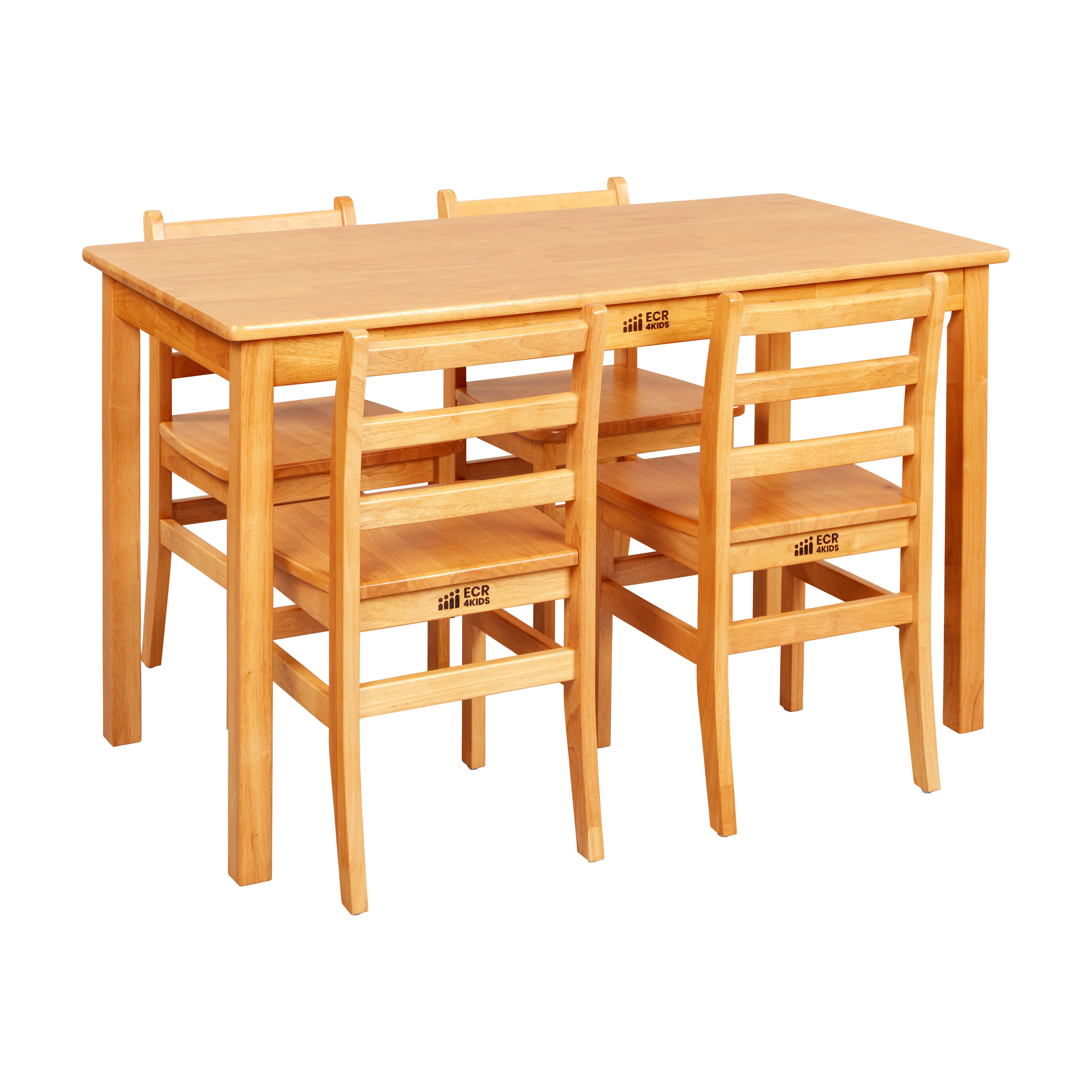 24in x 48in Rectangular Hardwood Table with 28in Legs and Four 16in Chairs, Kids Furniture
