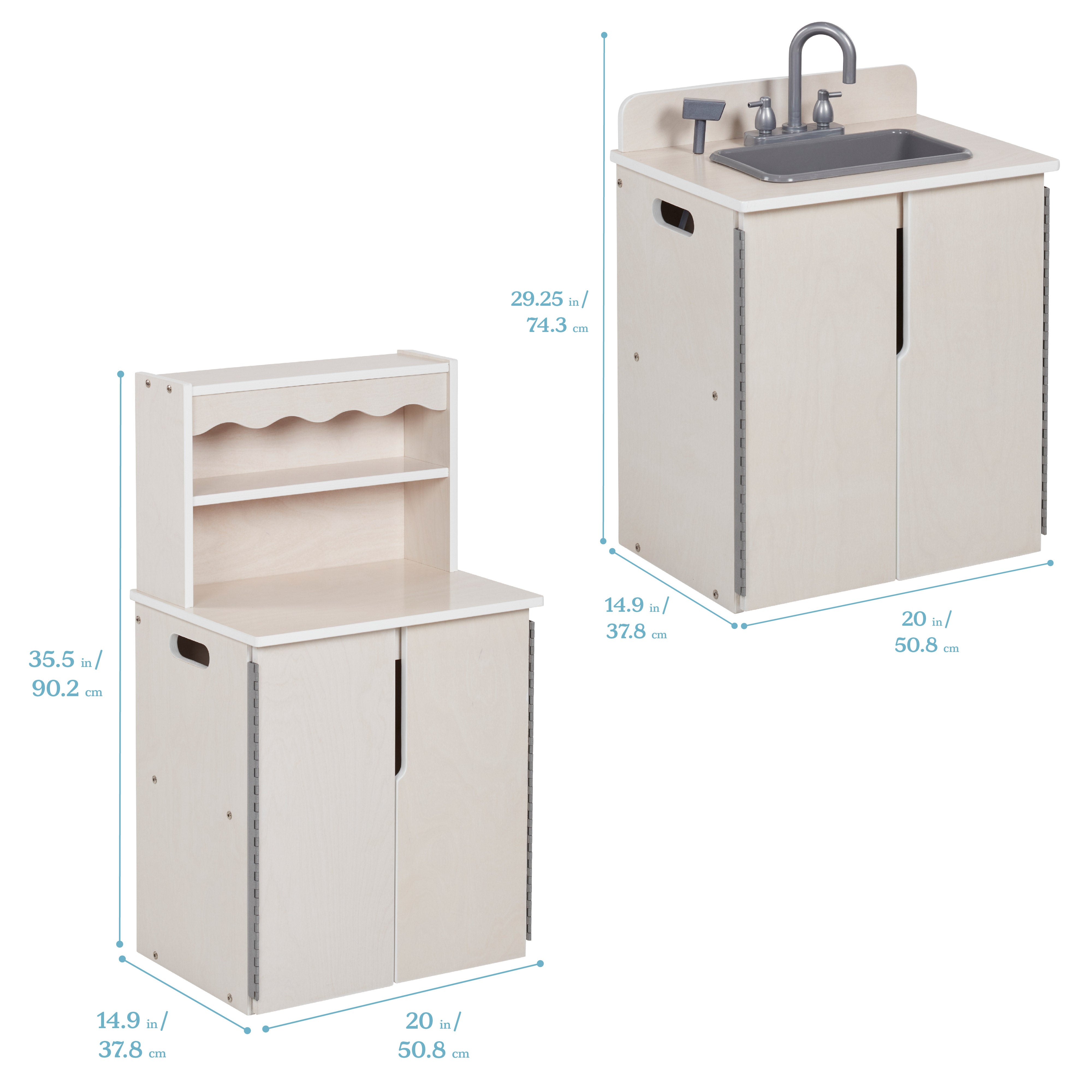 Kitchen Cupboard, Stove, Sink, and Refrigerator for Kids, Wooden, 4-Piece