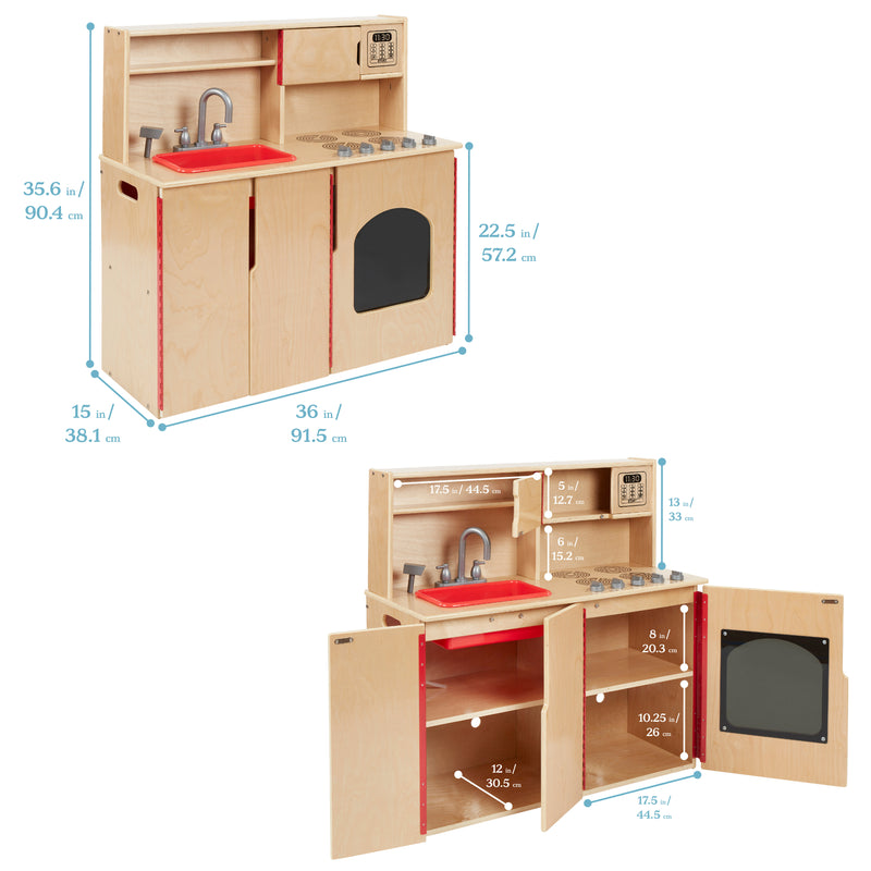 4-in-1 Play Kitchen, Sink, Stove, Oven, Microwave and Storage