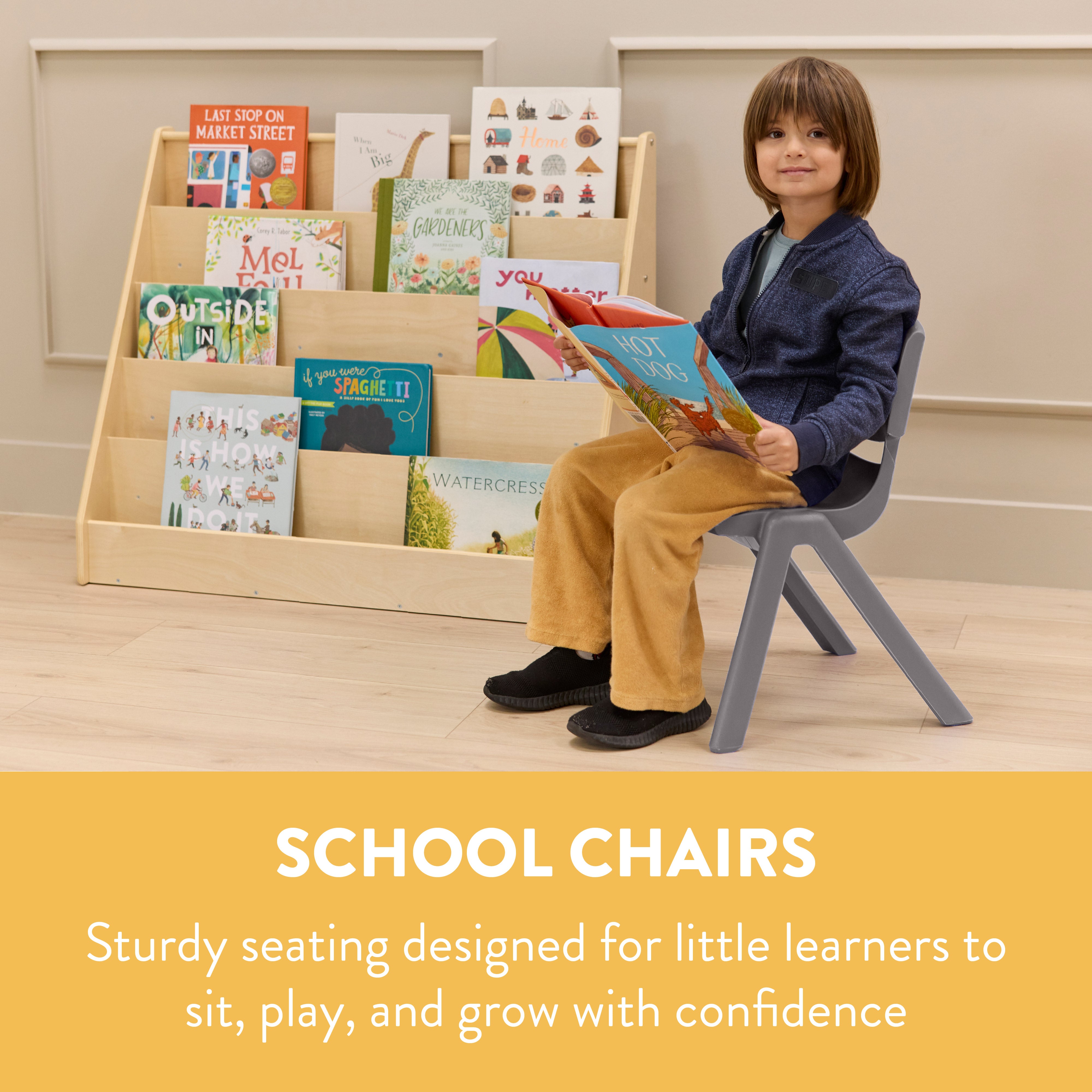 Stackable School Chairs, 12in Seat Height, 4-Pack