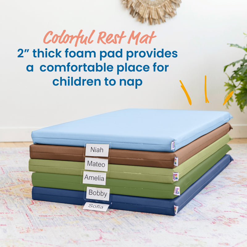 Rainbow Rest Nap Mats, Clear Name Tag Holder, 2in Thick - 5-Pack