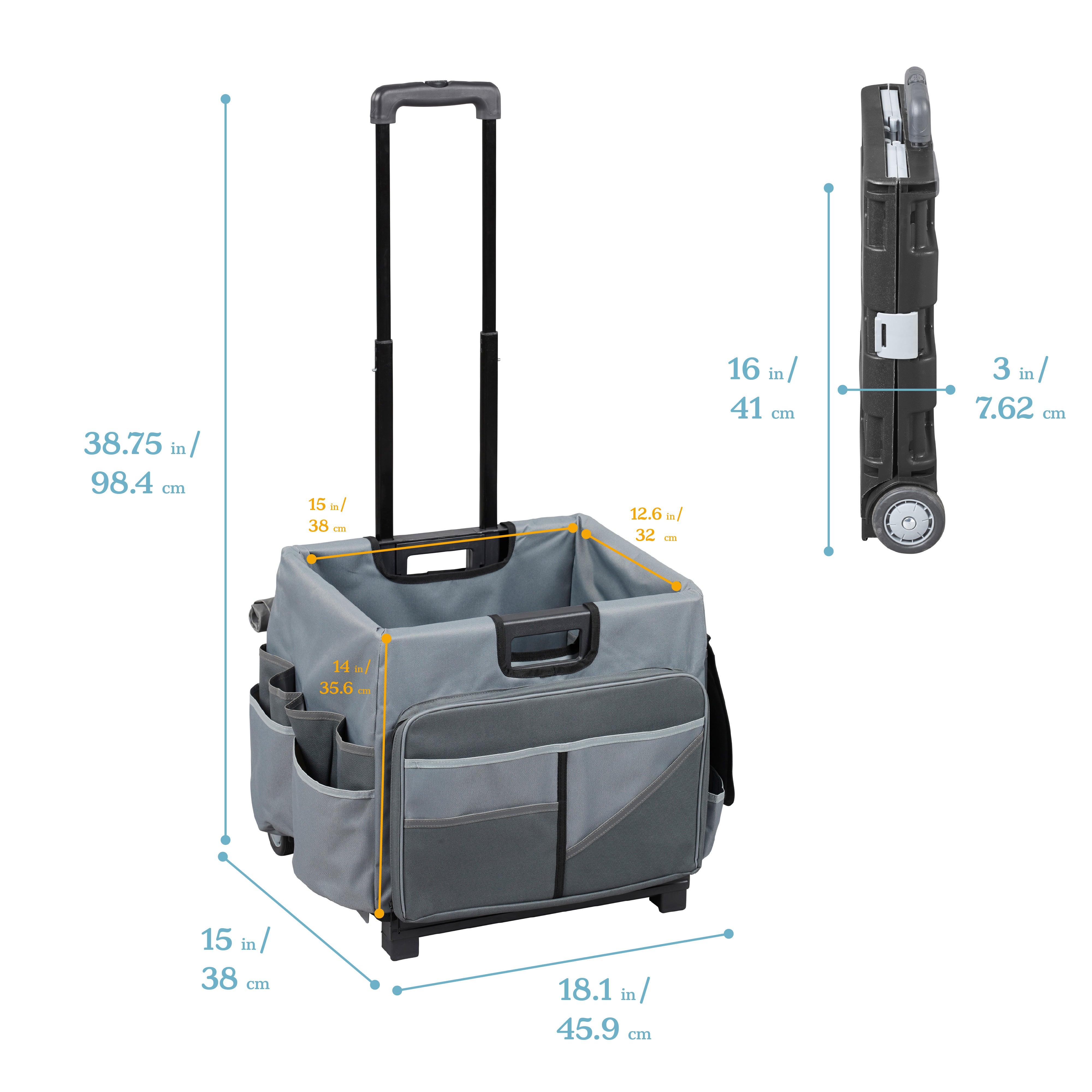 Universal Rolling Cart with Canvas Organizer Bag, Mobile Storage