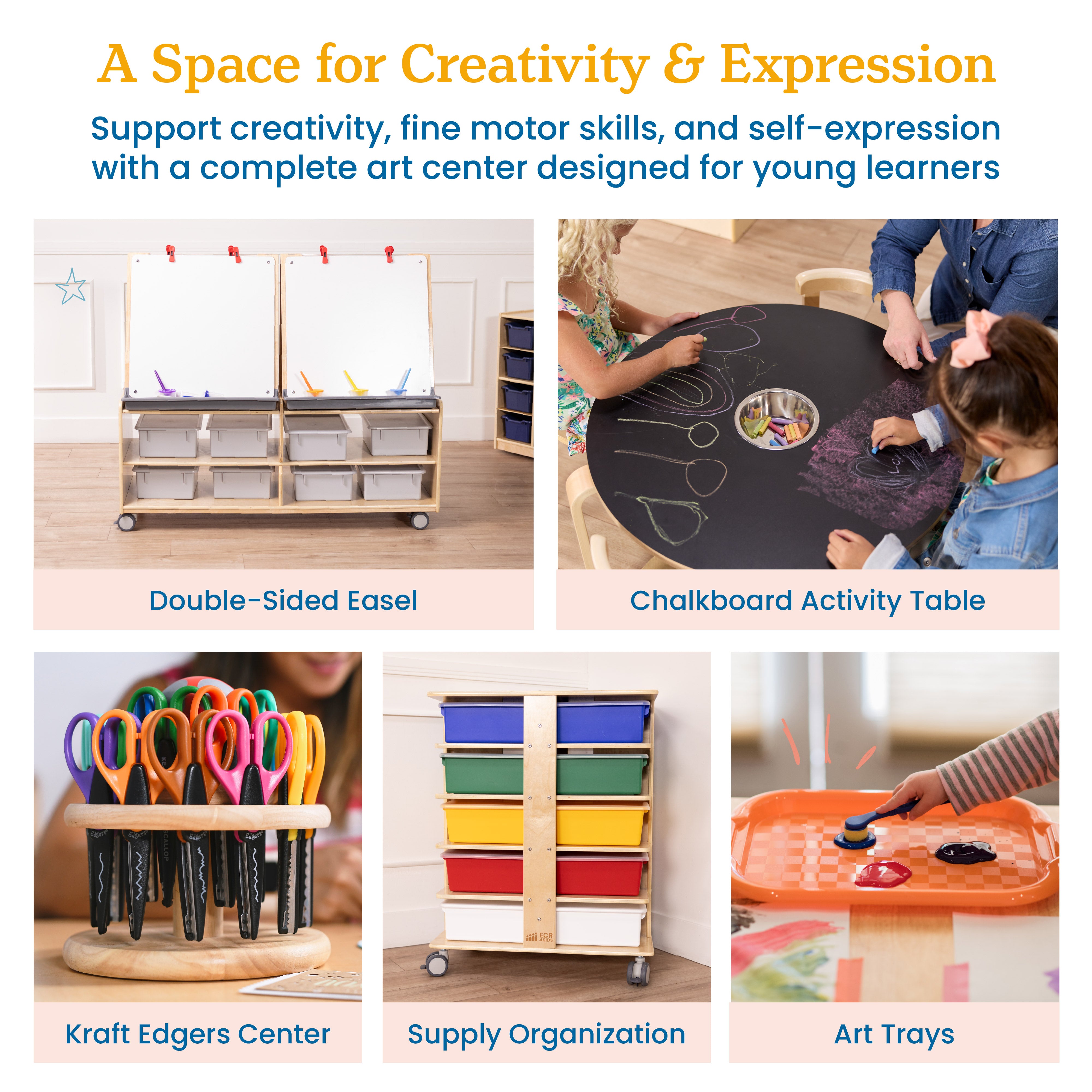 Preschool Arts & Crafts Package with Art Easel, Chalkboard Table Set, Storage Tower and Art Supplies, Assorted