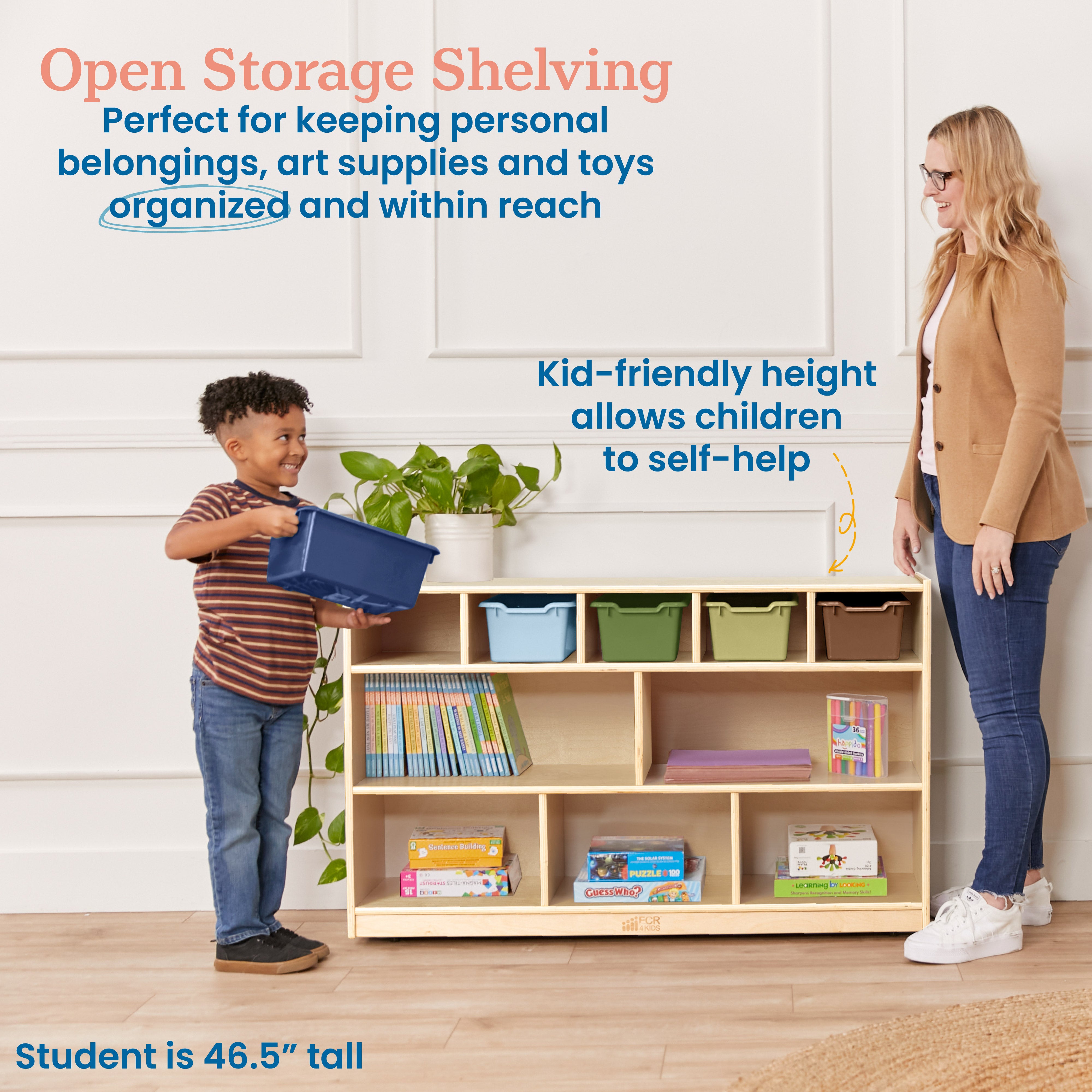 5+5 Mobile Storage and Tray Cabinet with 5 Scoop Front Bins, Natural