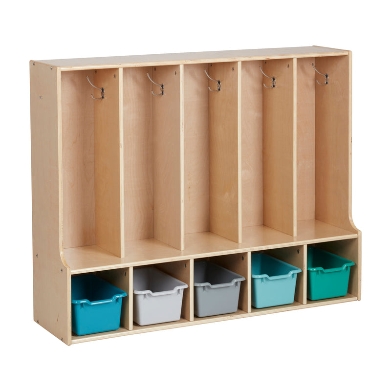 Streamline 5-Section Coat Locker with Bench and Scoop Front Storage Bins, Toddler Size