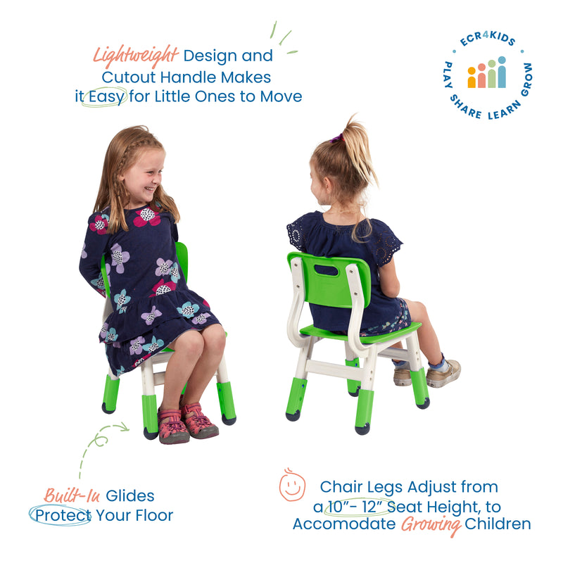 Adjustable Height Plastic Classroom Chairs, 2-Pack