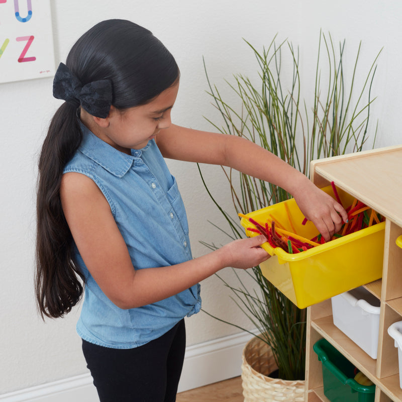 12 Cubby Mobile Tray Cabinet with 15 Scoop Front Storage Bins