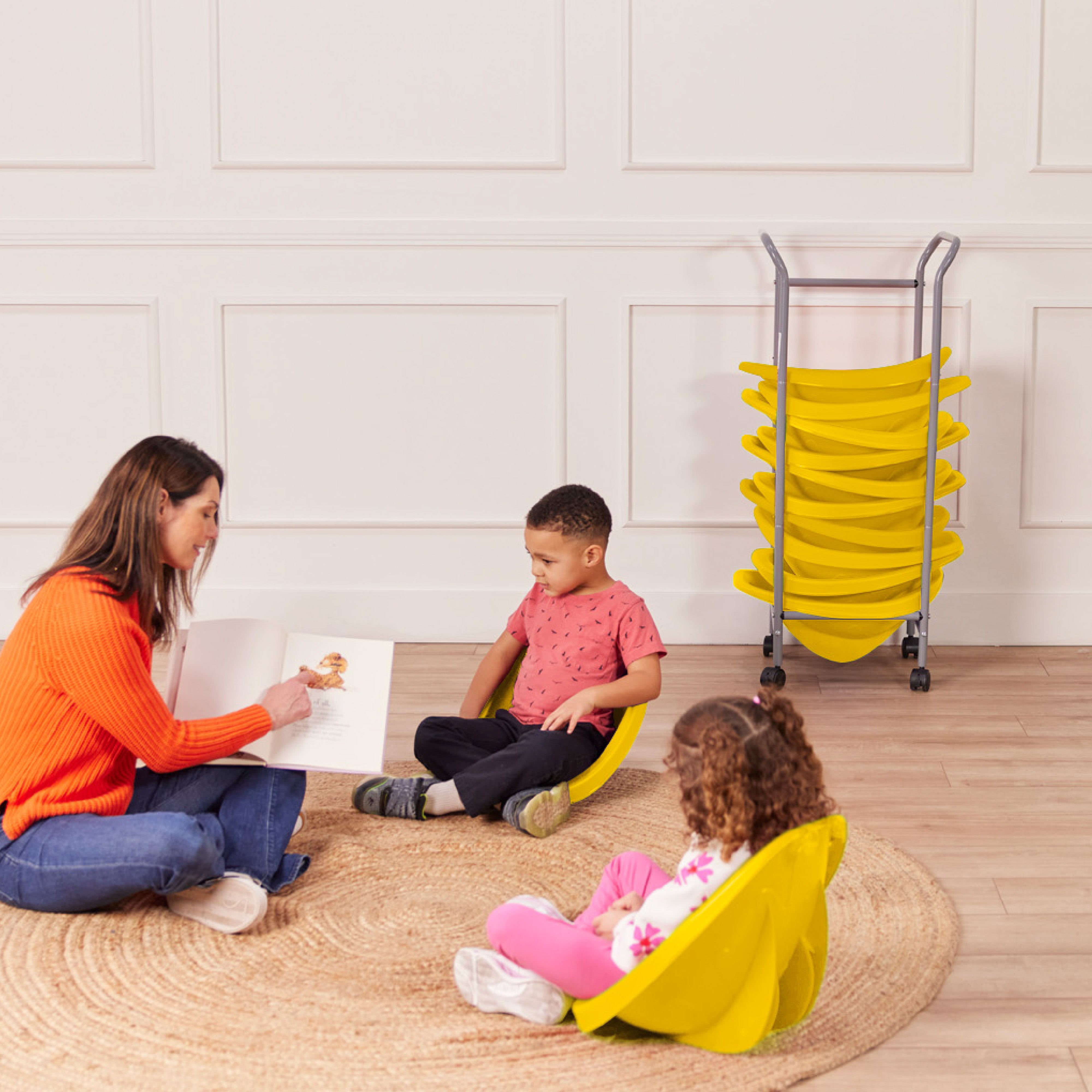 Mobile Leaf Seat Cart with 12 Leaf Floor Seats, Flexible Seating