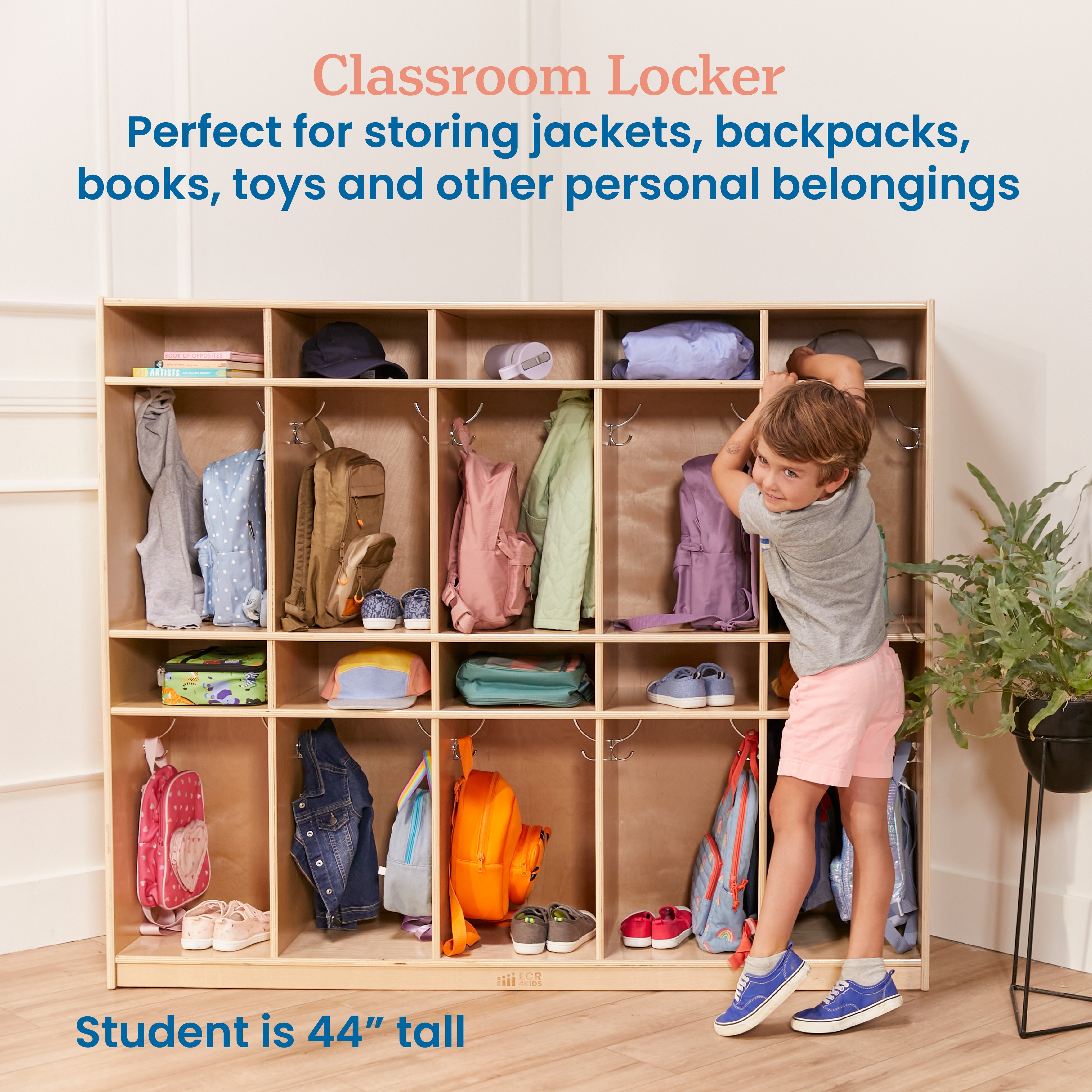 10-Section Storage Locker and Letter Size Trays with Lids, Natural, Classroom Furniture