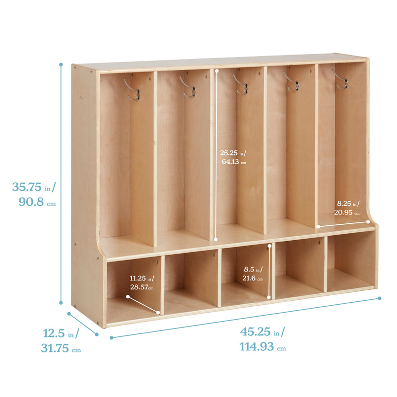 Streamline 5-Section Toddler Coat Locker with Bench and 5 Scoop Front Storage Bins