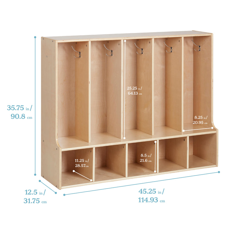Streamline 5-Section Coat Locker with Bench and Scoop Front Storage Bins, Toddler Size
