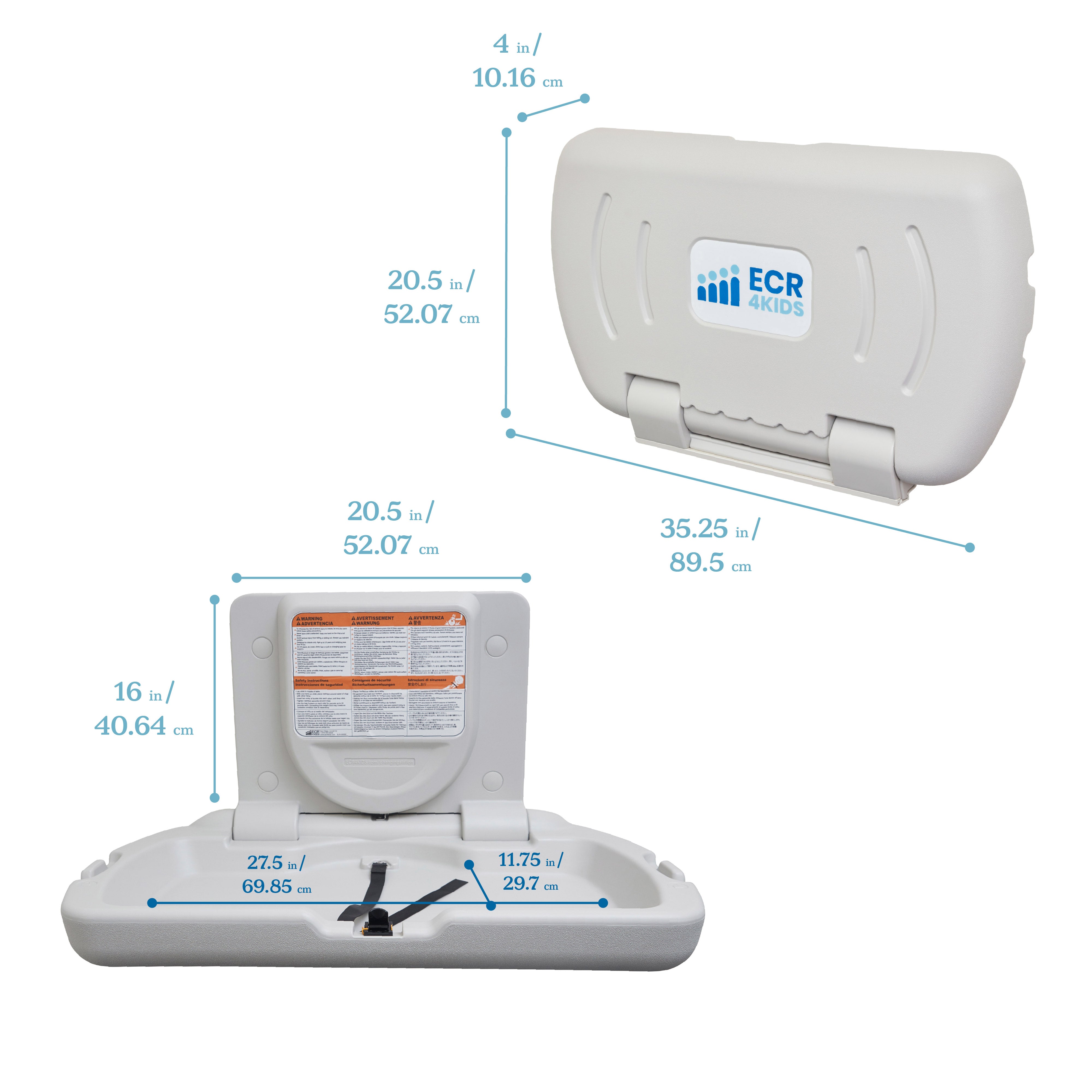 Horizontal Wall-Mounted Changing Station with Slim Back, Baby Changer, White Granite