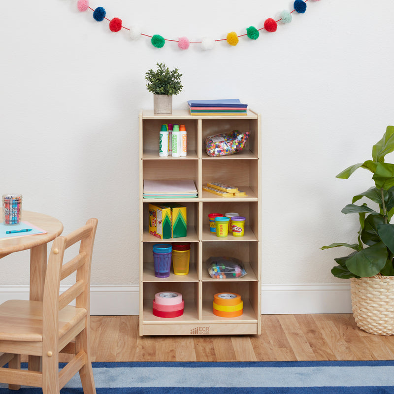 10 Cubby Mobile Tray Cabinet with 10 Scoop Front Storage Bins