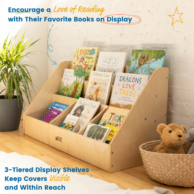 5-Compartment Easy to Reach Book Display, Eco-Friendly Birch Plywood Storage Rack - Natural