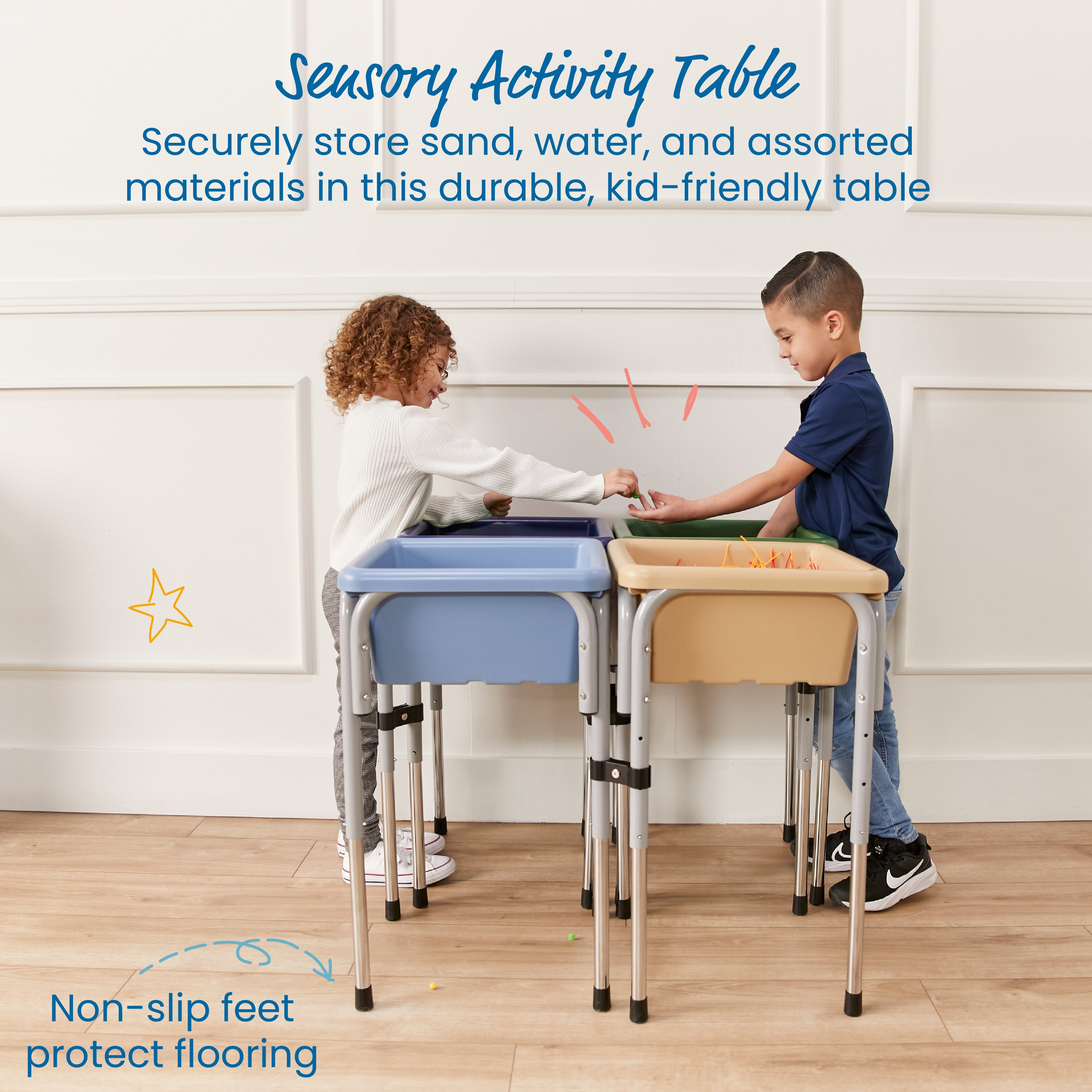 4-Station Sand and Water Adjustable Play Table, Sensory Bins