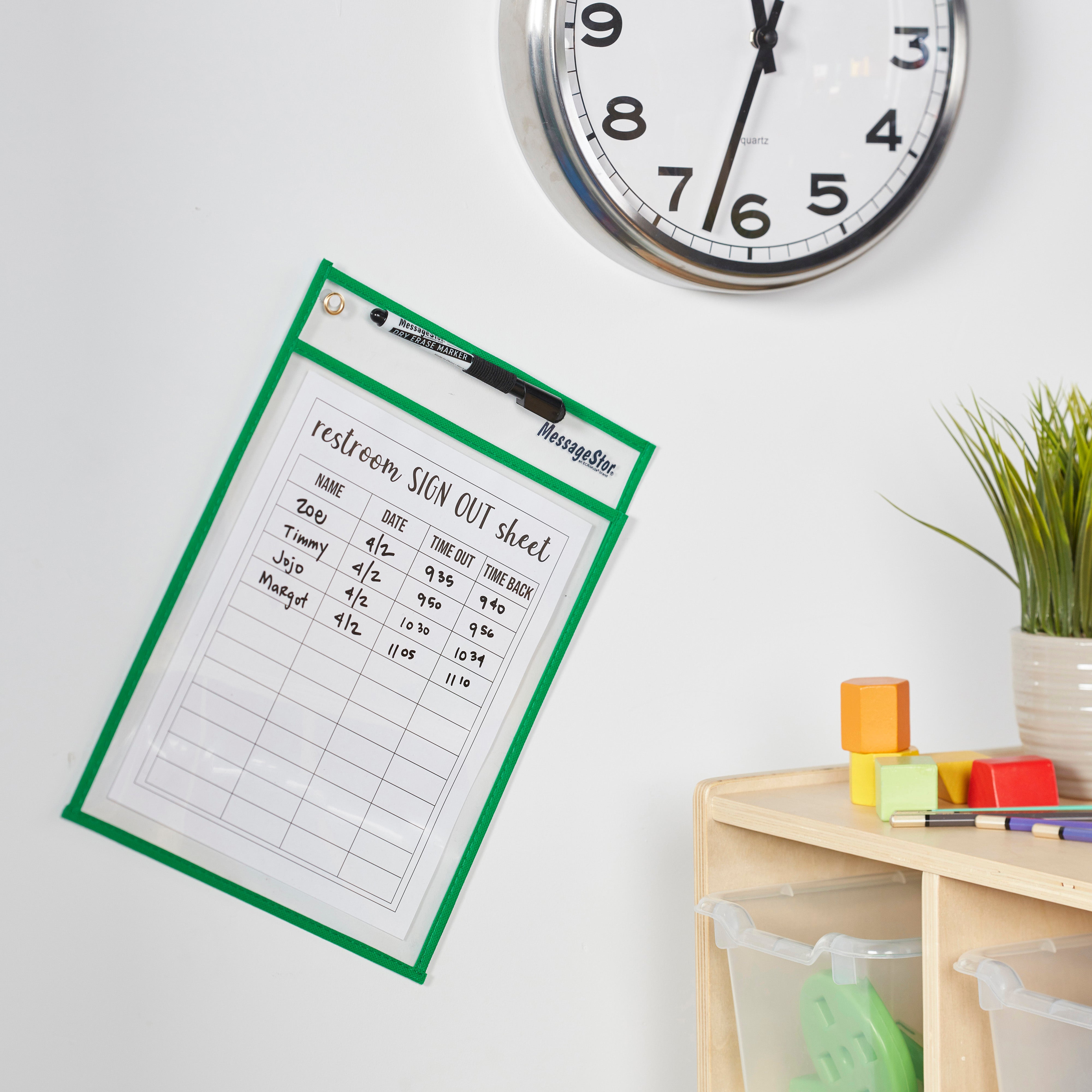 MessageStor Dry-Erase Reusable Clear Pockets with Markers, 30-Piece