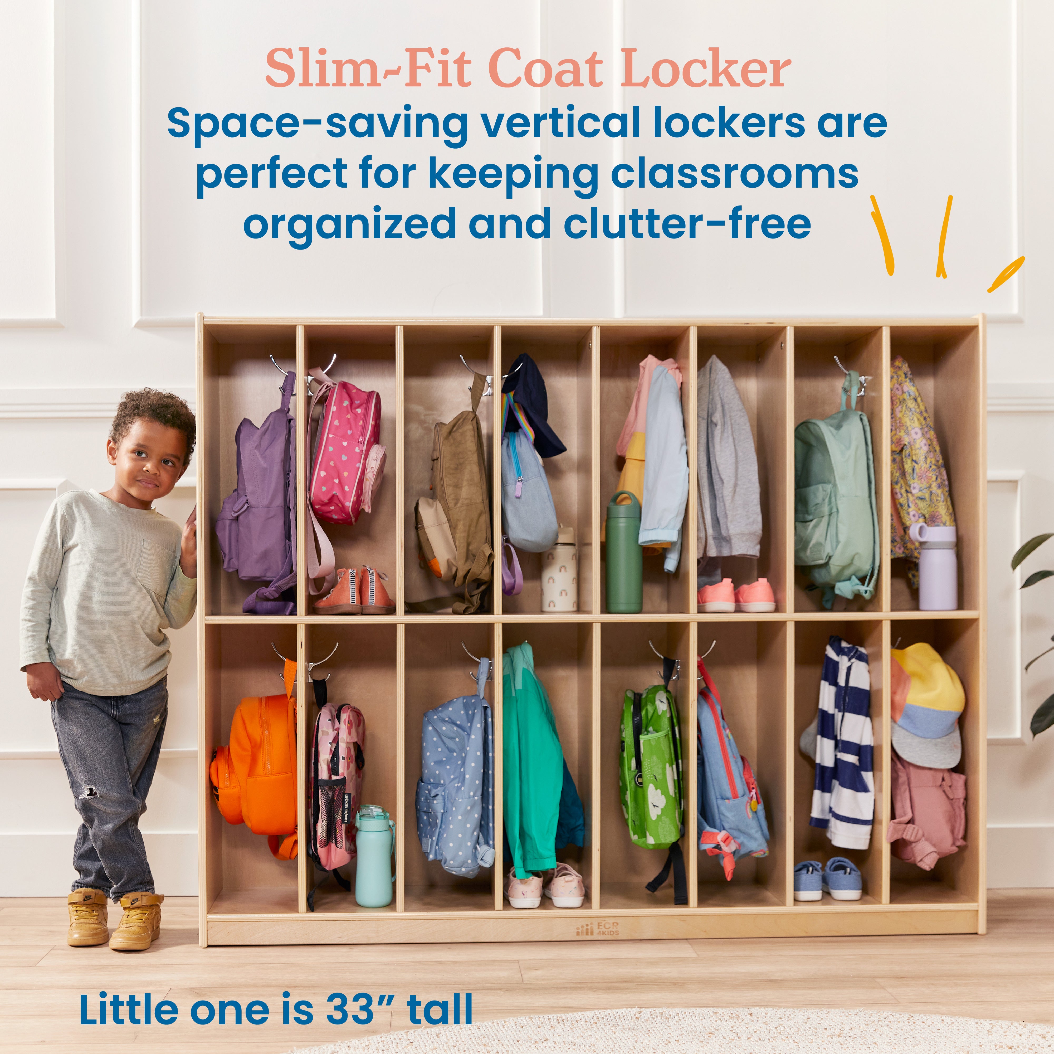 16-Section Slim-Fit Classroom Storage Coat Locker