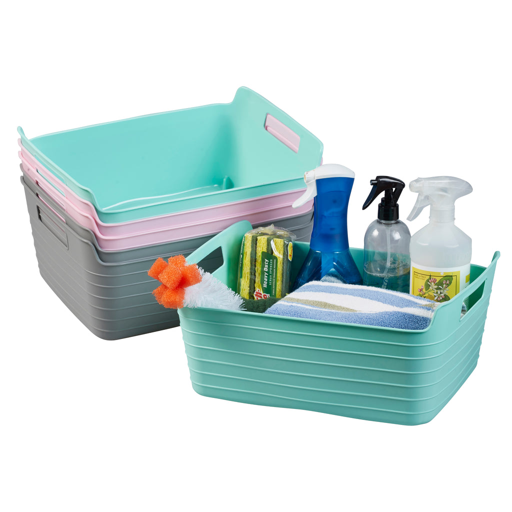 Plastic Basket with Handle Breathable Large Storage Bins