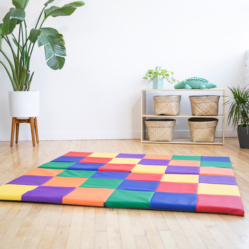 Patchwork Toddler Activity Mat, Folding Tummy Time Foam Playmat