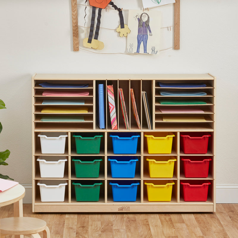 12 Cubby Mobile Tray Cabinet with 15 Scoop Front Storage Bins