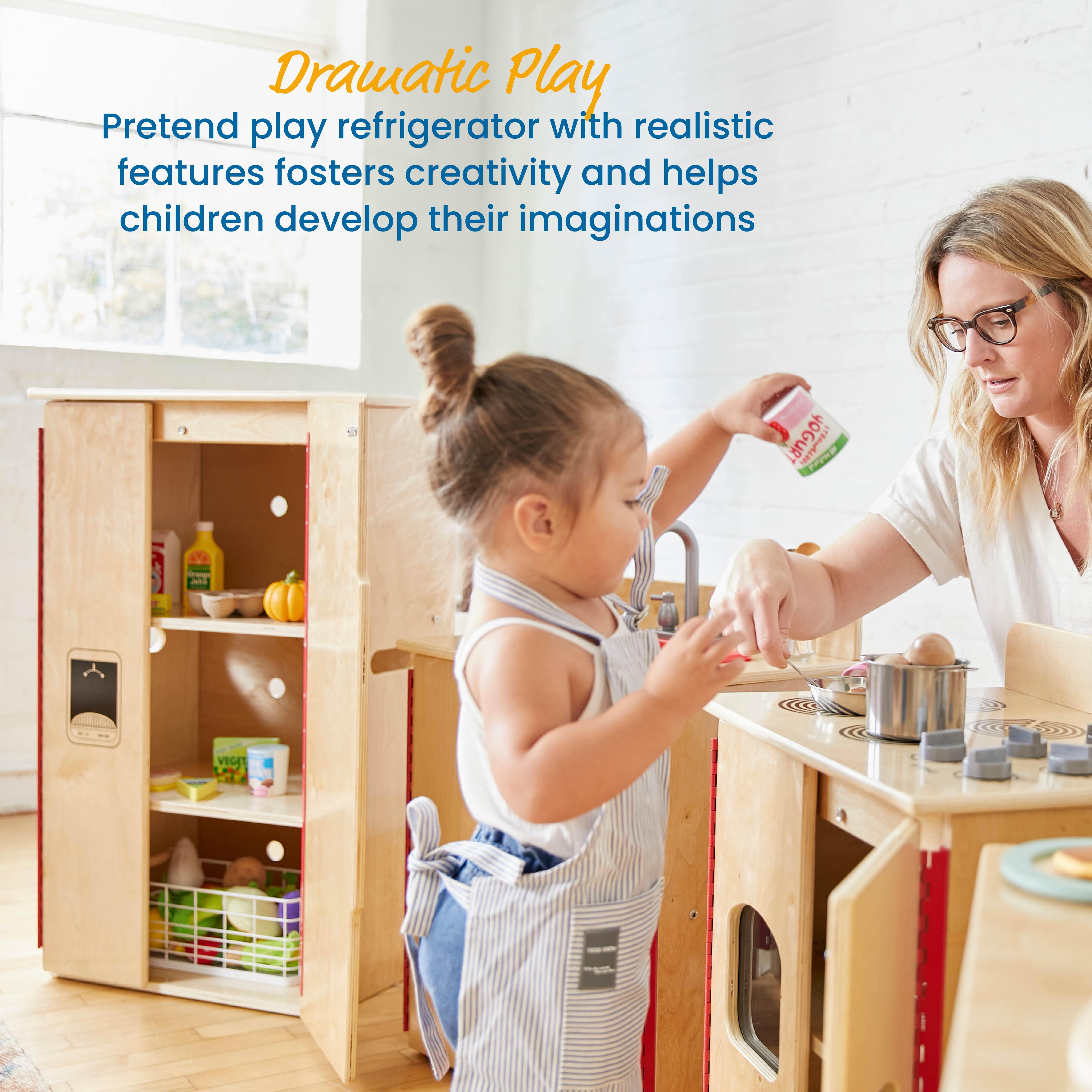 Play Kitchen Refrigerator, Wooden Playset