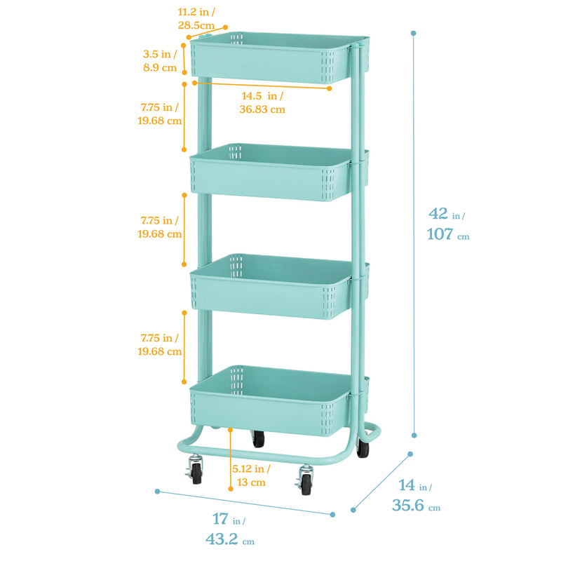 4-Tier Metal Rolling Utility Cart, Mobile Storage Organizer