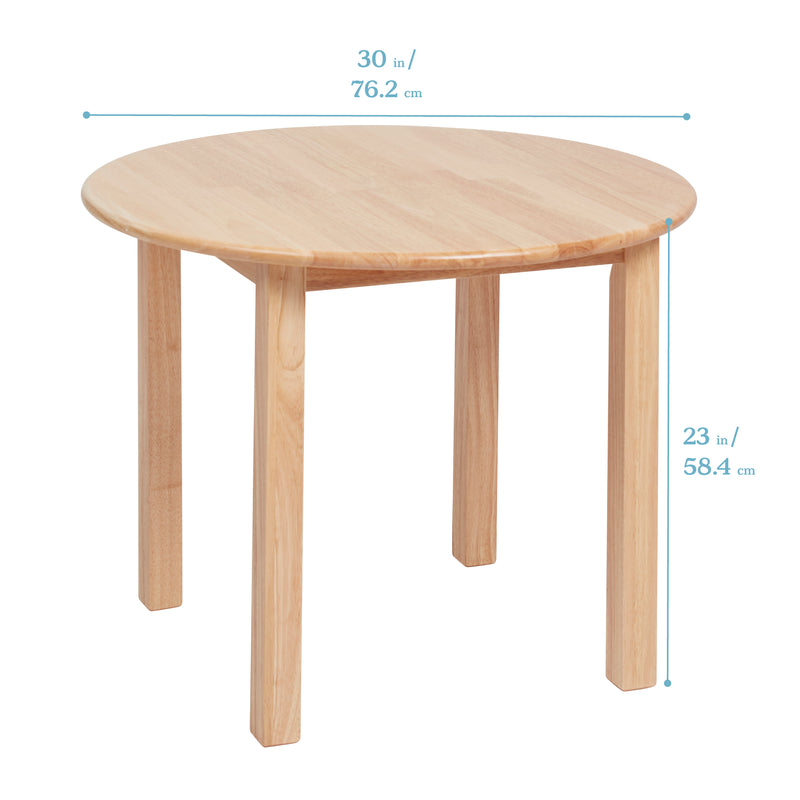 30in Round Hardwood Table and Chair Set, 14in Seat Height, Kids Furniture, Natural, 3-Piece