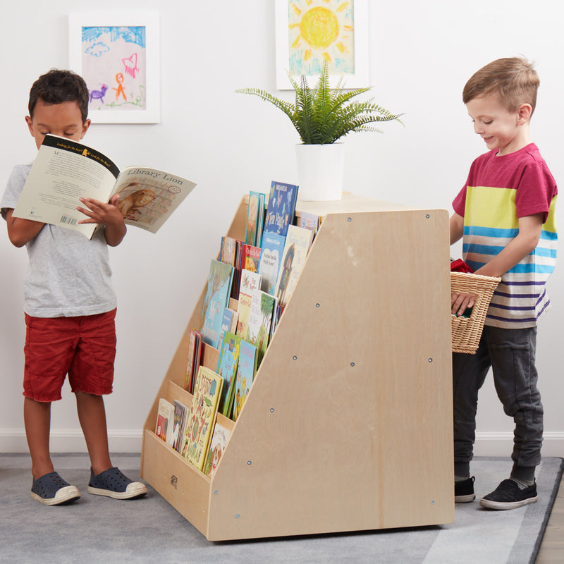 Double-Sided Mobile Book Display with Storage, Classroom Bookshelf