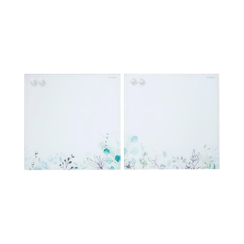 Magnetic Dry-Erase Glass Board with Magnets, 17.5in x 17.5in, Wall-Mounted Whiteboard, 2-Pack