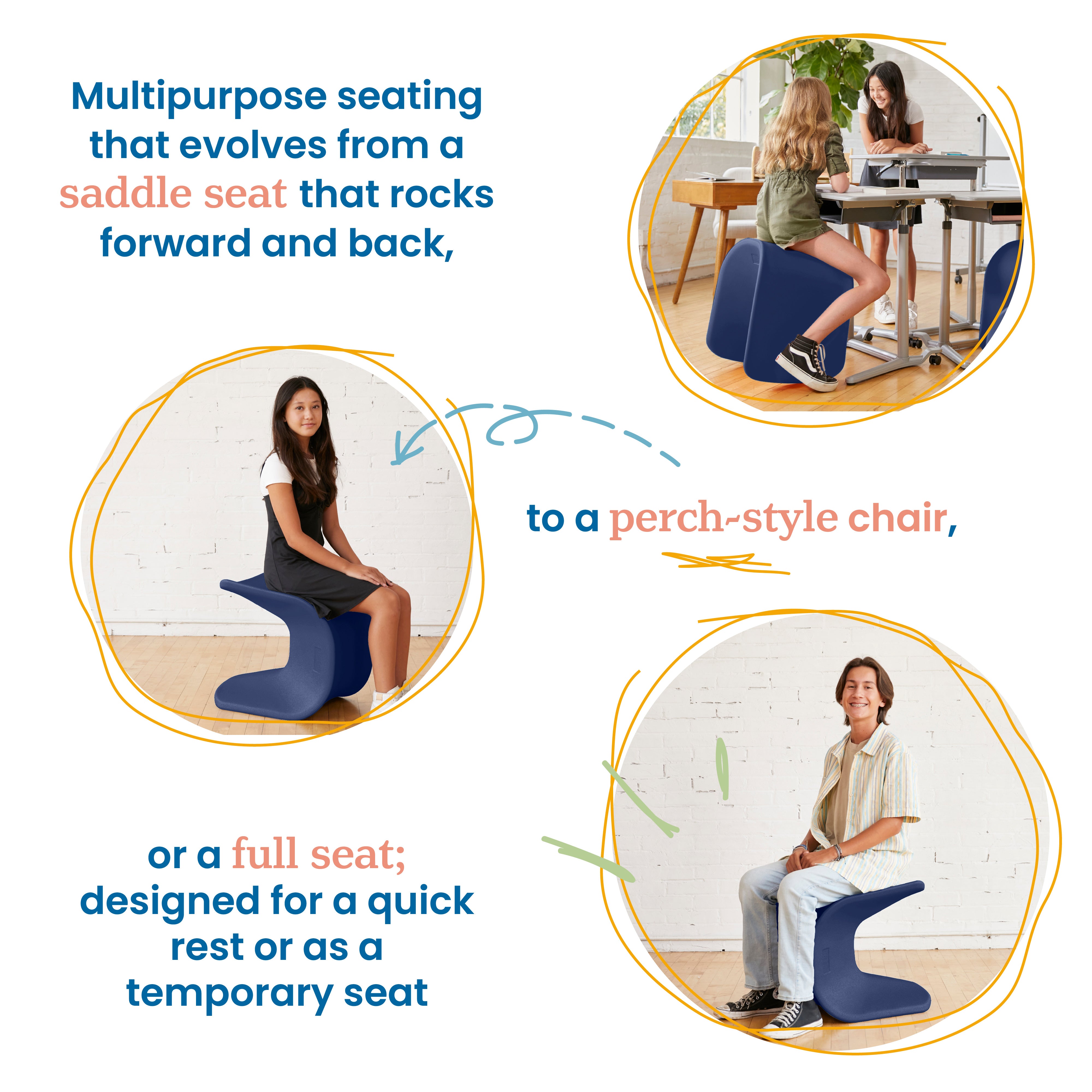 Wave Seat, 18in - 19.6in Seat Height, 2-Pack