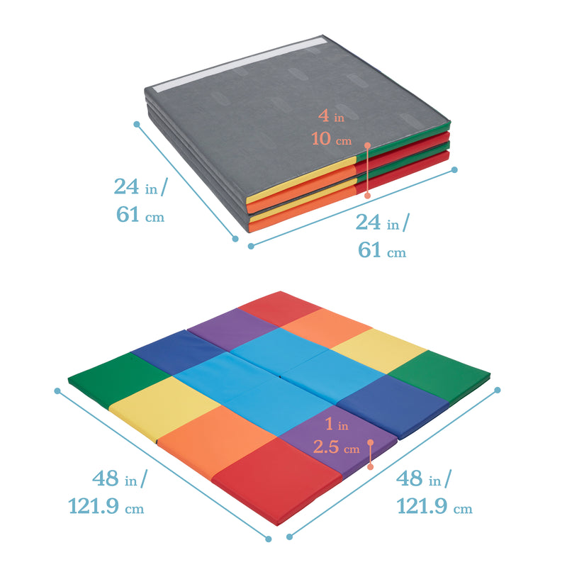Square Dance Activity Play Mat, Colorful Tummy Time Folding Foam Mat